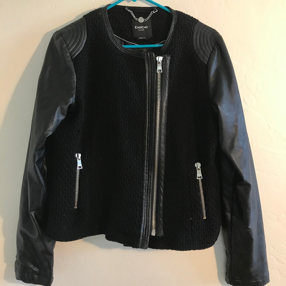 Bebe Faux Leather Black Cropped Jacket